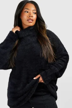 Jumpers|Jumpers & Cardigans*boohoo Plus Fluffy Knit Roll Neck Jumper black