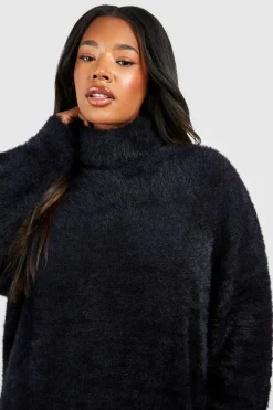 Jumpers|Jumpers & Cardigans*boohoo Plus Fluffy Knit Roll Neck Jumper black