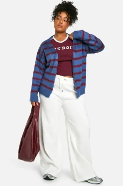 Cardigans|Jumpers & Cardigans*boohoo Plus Fluffy Stripe Cardigan blue