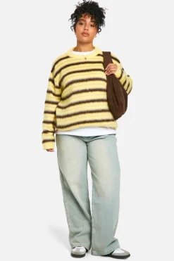Jumpers|Jumpers & Cardigans*boohoo Plus Fluffy Striped Jumper lemon