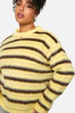 Jumpers|Jumpers & Cardigans*boohoo Plus Fluffy Striped Jumper lemon