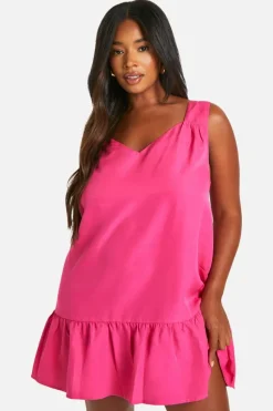 Smock Dresses*boohoo Plus Frill Hem Mini Dress pink