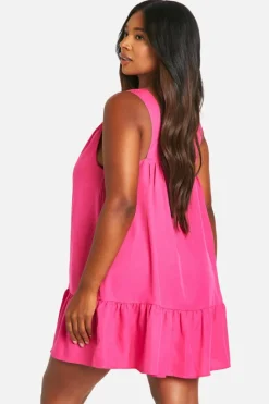 Smock Dresses*boohoo Plus Frill Hem Mini Dress pink