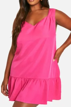 Smock Dresses*boohoo Plus Frill Hem Mini Dress pink