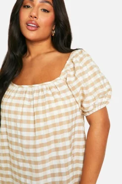 Smock Dresses*boohoo Plus Gingham Tiered Smock Dress stone
