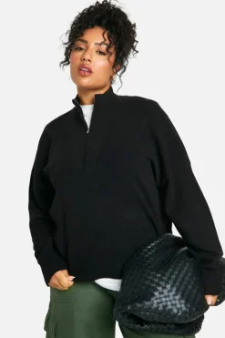 Jumpers*boohoo Plus Half Zip Neck Collared Jumper black