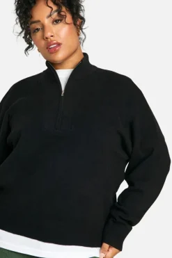 Jumpers*boohoo Plus Half Zip Neck Collared Jumper black