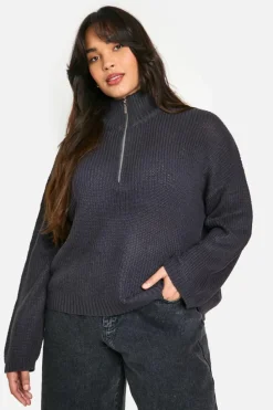 Jumpers|Jumpers & Cardigans*boohoo Plus Half Zip Neck Jumper charcoal
