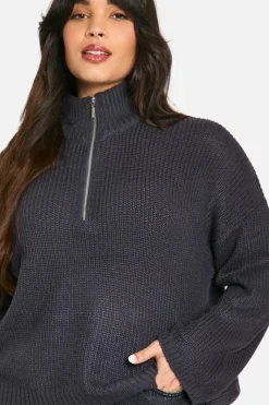 Jumpers|Jumpers & Cardigans*boohoo Plus Half Zip Neck Jumper charcoal