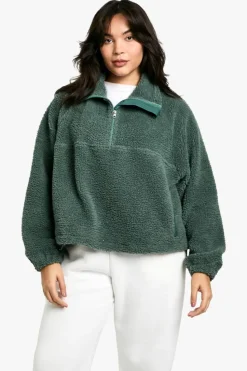 Sweatshirts|Hoodies & Sweatshirts*boohoo PLUS HALF ZIP SIDE POCKET OVERSZIED BORG SWEATSHIRT khaki