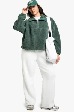 Sweatshirts|Hoodies & Sweatshirts*boohoo PLUS HALF ZIP SIDE POCKET OVERSZIED BORG SWEATSHIRT khaki