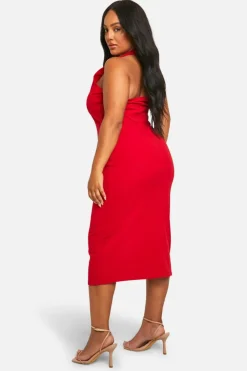 Bodycon Dresses|Midi Dresses*boohoo Plus Halterneck Midi Dress red
