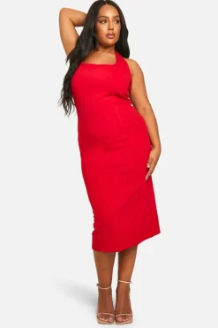 Bodycon Dresses|Midi Dresses*boohoo Plus Halterneck Midi Dress red