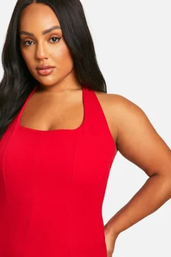 Bodycon Dresses|Midi Dresses*boohoo Plus Halterneck Midi Dress red