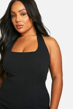 Bodycon Dresses|Midi Dresses*boohoo Plus Halterneck Midi Dress black