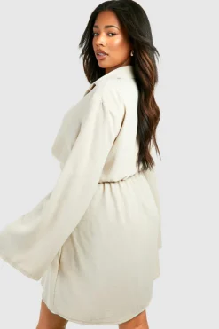 Mini Dresses|Long Sleeve Dresses*boohoo Plus Hammered Twist Front Shift Dress stone