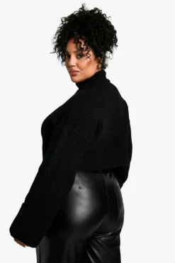 Oversized Jumpers|Jumpers*boohoo Plus High Neck Oversized Crop Knitted Jumper black