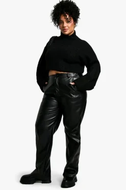 Oversized Jumpers|Jumpers*boohoo Plus High Neck Oversized Crop Knitted Jumper black