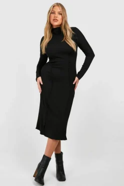 Midi Dresses*boohoo Plus High Neck Seam Detail Midi Dress black