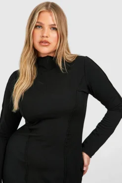 Midi Dresses*boohoo Plus High Neck Seam Detail Midi Dress black