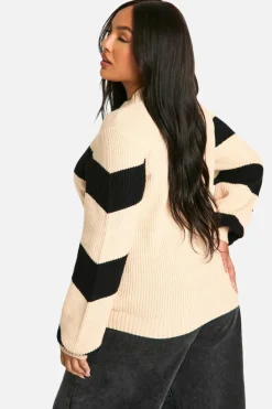 Jumpers|Jumpers & Cardigans*boohoo Plus High Neck Strip Jumper black