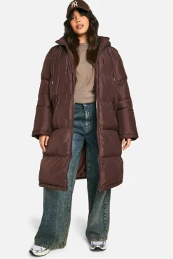Up To 80% Off Winter Warmers|Puffer Jackets*boohoo Plus Hooded Puffer Coat chocolate