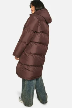 Up To 80% Off Winter Warmers|Puffer Jackets*boohoo Plus Hooded Puffer Coat chocolate