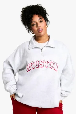 Sweatshirts|Hoodies & Sweatshirts*boohoo Plus Houston Oversized Half Zip Sweatshirt ash grey