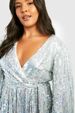 Skater Dresses|Mini Dresses*boohoo Plus Iridescent Extreme Blouson Skater Dress silver