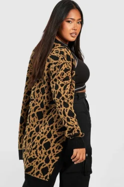Cardigans*boohoo Plus Jacquard Animal Print Cardigan tan