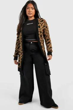 Cardigans*boohoo Plus Jacquard Animal Print Cardigan tan
