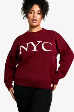 Jumpers*boohoo Plus Jacquard Knit NYC Jumper berry