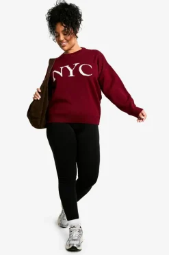 Jumpers*boohoo Plus Jacquard Knit NYC Jumper berry