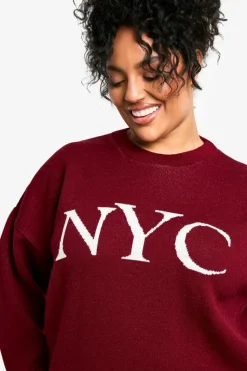 Jumpers*boohoo Plus Jacquard Knit NYC Jumper berry