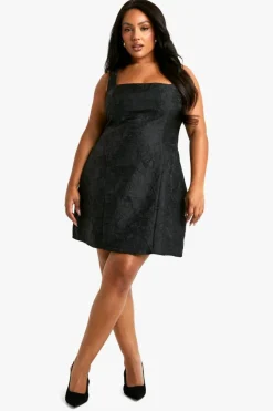 Skater Dresses*boohoo Plus Jacquard Square Neck Skater Dress black