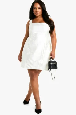 Skater Dresses|Mini Dresses*boohoo Plus Jacquard Square Neck Skater Dress ivory