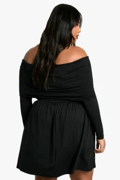 Skater Dresses*boohoo Plus Jersey Off Shoulder Skater Dress black