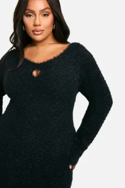 Maxi Dresses|Jumper Dresses*boohoo PLUS KEYHOLE KNITTED MAXI DRESS black