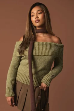 Jumpers|Jumpers & Cardigans*boohoo Plus Knitted Bardot Top olive