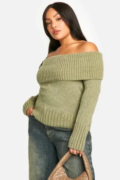Jumpers|Jumpers & Cardigans*boohoo Plus Knitted Bardot Top olive
