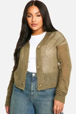 Cardigans*boohoo Plus Knitted Cropped Cardigan olive