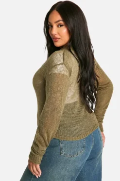 Cardigans*boohoo Plus Knitted Cropped Cardigan olive