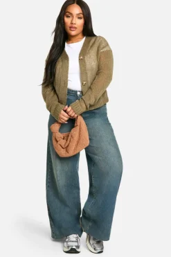 Cardigans*boohoo Plus Knitted Cropped Cardigan olive