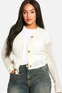 Cardigans*boohoo Plus Knitted Cropped Cardigan cream