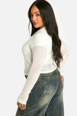 Cardigans*boohoo Plus Knitted Cropped Cardigan cream