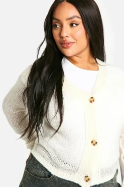 Cardigans*boohoo Plus Knitted Cropped Cardigan cream