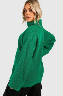 Jumpers|Jumpers & Cardigans*boohoo Plus Knitted Deep Cuff Roll Neck Jumper emerald