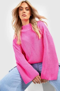 Jumpers|Knitwear*boohoo Plus Knitted Funnel Neck Jumper hot pink