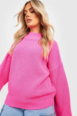Jumpers|Knitwear*boohoo Plus Knitted Funnel Neck Jumper hot pink