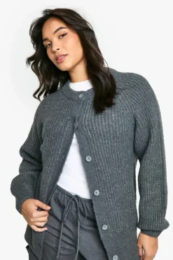 Cardigans|Knitwear*boohoo Plus Knitted Oversized Boxy Button Front Cardigan charcoal